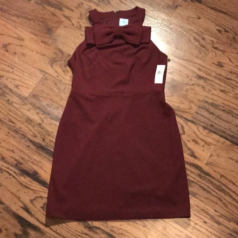 Cece Burgundy/Red bow neck dress Size 10 - Picture 2 of 4